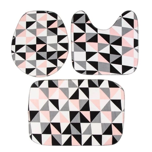 Kit de Tapete para Banheiro 3 Pçs Tecil Pop Geométrico Rosa