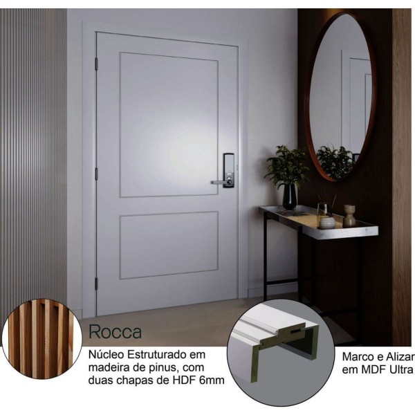 Encontraproduto.com.br - Kit Porta De Madeira Com Friso Rocca 210x60cm Com Batente Ultra Coleção Premium Plus Famossul Branco