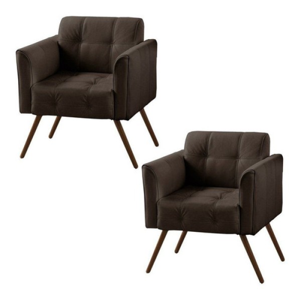 Kit 2 Poltronas Decorativa Bia Couro Marrom Gran Belo