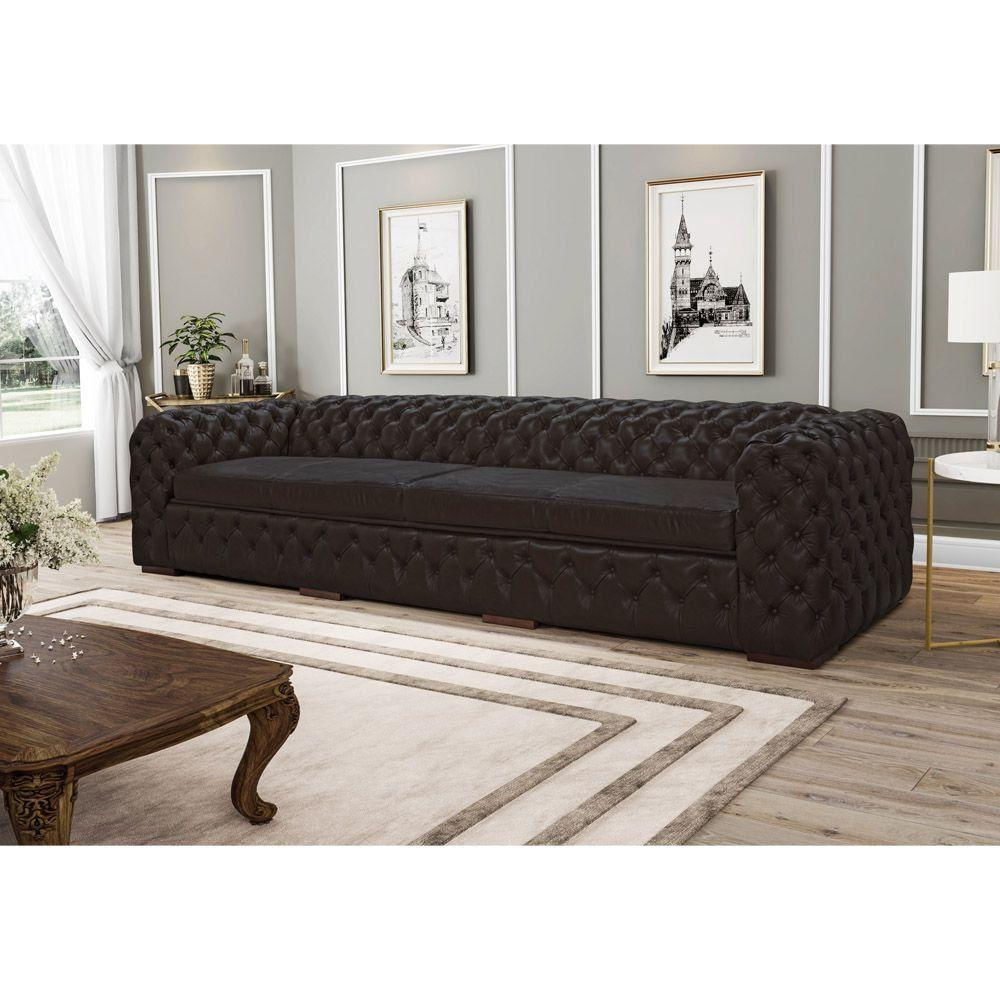 Encontraproduto.com.br - Sofá 3 Lugares Astúria 240cm Couro Marrom Fosco - Gran Belo