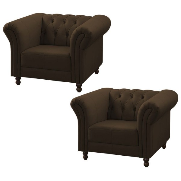 Encontraproduto.com.br - Kit 02 Poltronas Decorativa Maggiore Couro Conhaque G58 - Gran Belo