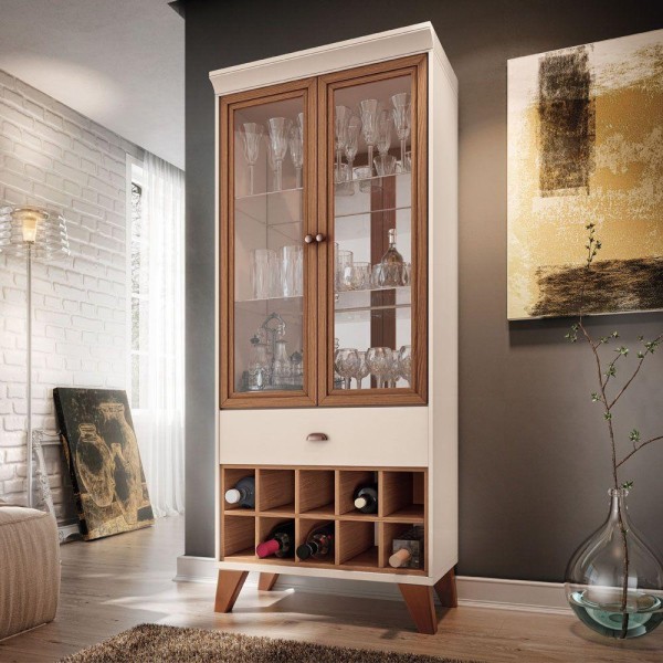 Encontraproduto.com.br - Cristaleira Bar com Nicho Adega Sala de Estar Andorra Off White/Nature G26 - Gran Belo