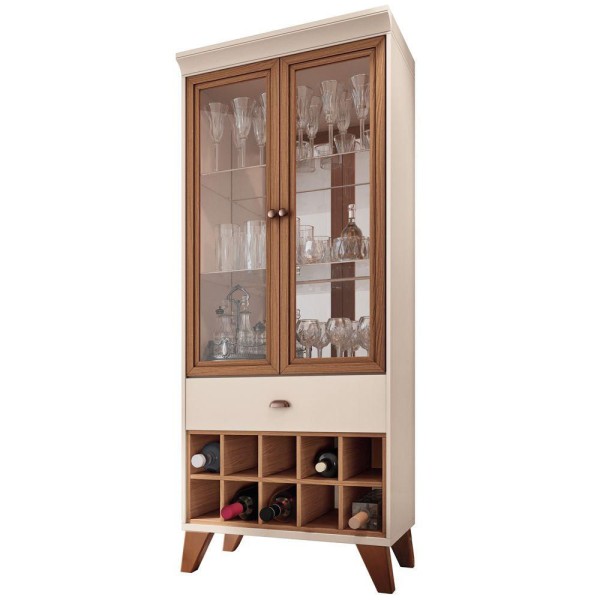 Encontraproduto.com.br - Cristaleira Bar com Nicho Adega Sala de Estar Andorra Off White/Nature G26 - Gran Belo