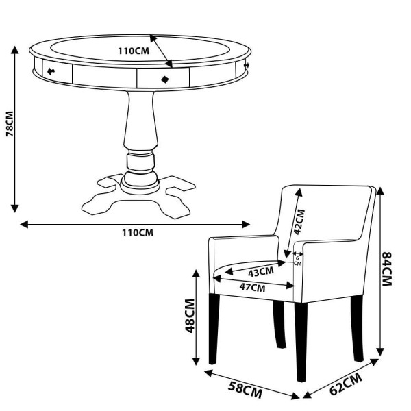 Encontraproduto.com.br - Mesa de Jogos Victoria Redonda Tampo Reversível 4 Cadeiras