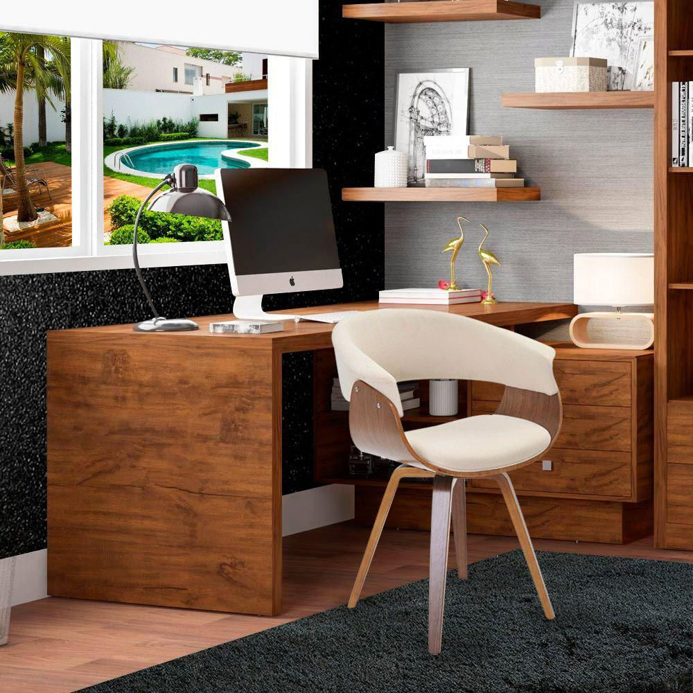 Encontraproduto.com.br - Kit 04 Cadeiras Giratória Decorativa para Escritório Home Office Ohana Linho Bege Gran Belo