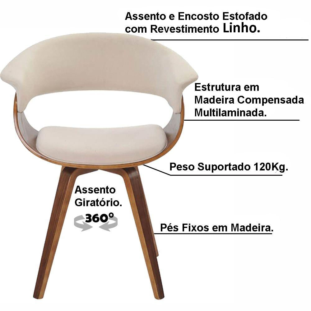 Encontraproduto.com.br - Kit 04 Cadeiras Giratória Decorativa para Escritório Home Office Ohana Linho Bege Gran Belo