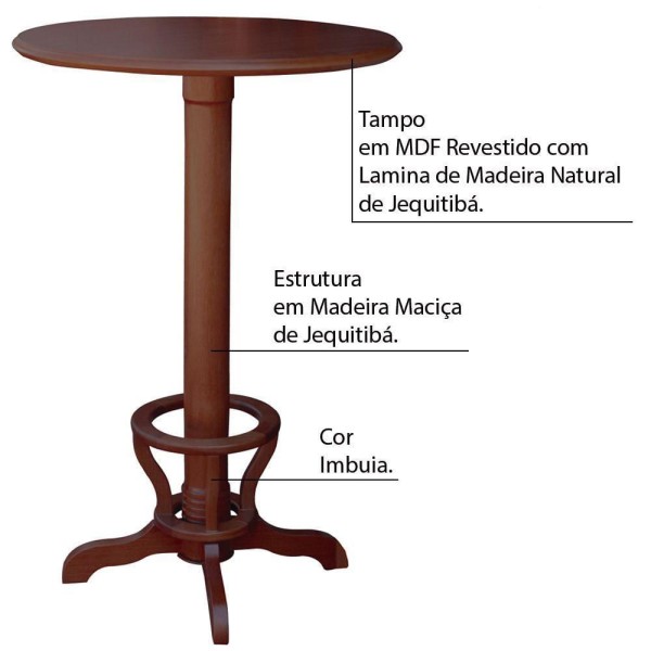 Encontraproduto.com.br - Mesa Bar Redonda com Suporte para Pés Madeira Maciça Adan