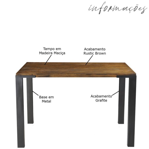 Encontraproduto.com.br - Mesa Sala de Jantar Cozinha Bladel Quadrada 100cm Grafite Madeira Maciça Rustic Brown - Gran Belo