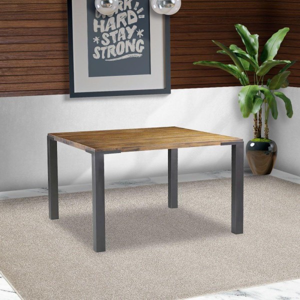 Encontraproduto.com.br - Mesa Sala de Jantar Cozinha Bladel Quadrada 100cm Grafite Madeira Maciça Rustic Brown - Gran Belo