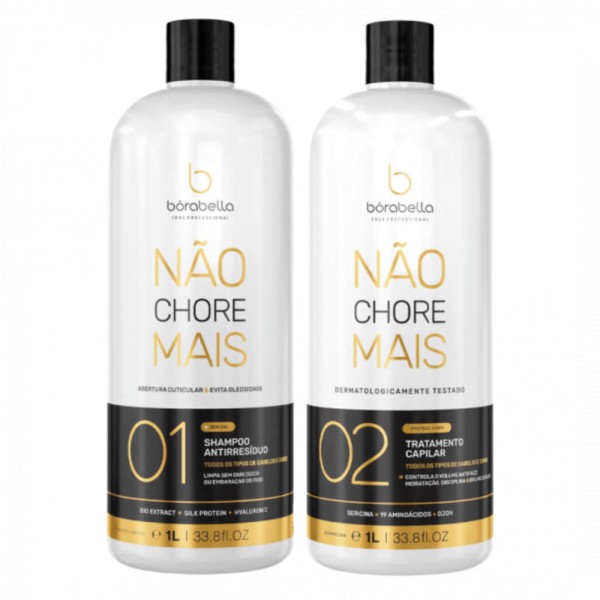Encontraproduto.com.br - Kit Progressiva Não Chore Mais Shampoo Antirresíduo 1000ml + Tratamento Capilar 1000ml Borabella