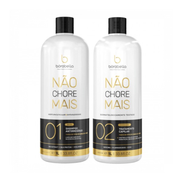 Encontraproduto.com.br - Kit Progressiva Não Chore Mais Shampoo Antirresíduo 1000ml + Tratamento Capilar 1000ml Borabella