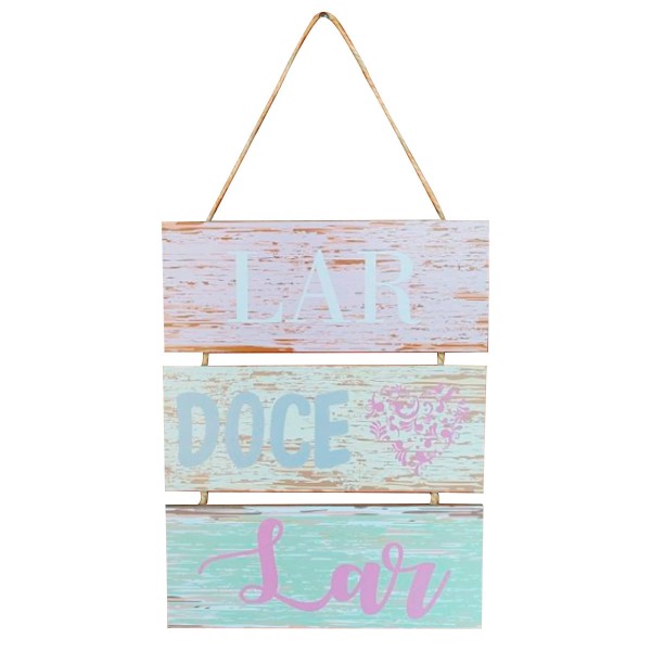 Encontraproduto.com.br - Placa Lar Doce Lar C/ Corda 24cm em Madeira Nsw Nac.Imp