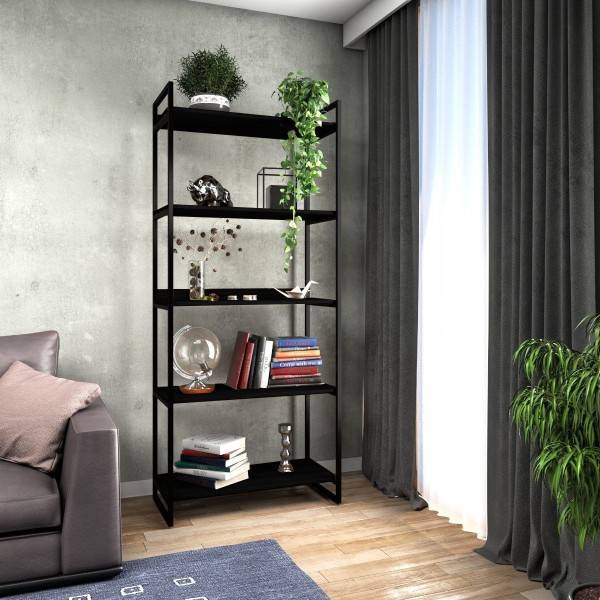 Estante Estilo Industrial Metal E Madeira Organizador| Tam:190x80| Cor: Preto | Mod: Etranger