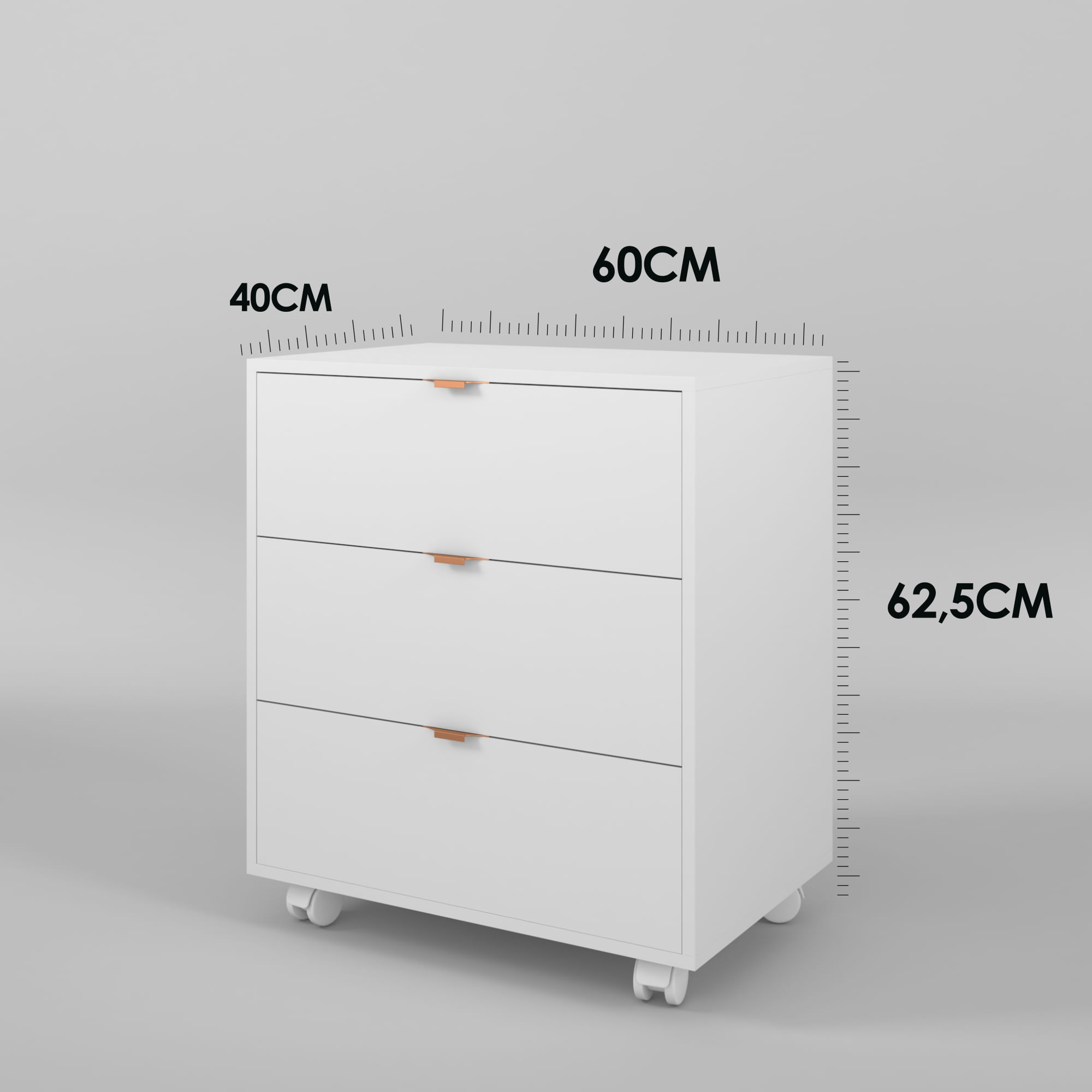 Encontraproduto.com.br - Gabinete Gaveteiro Organizador Multiuso 3 Gavetas Com Rodízio | Branco com Cobre | Mod: Mileto