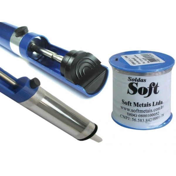 Encontraproduto.com.br - Kit Solda Fio Estanho 60x40 1,0 Mm e Sugador Solda Alumínio
