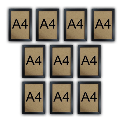 Encontraproduto.com.br - Kit 10 Molduras Quadro Certificado Diploma A4 Com Fundo Mdf Titulos Moldura Preta