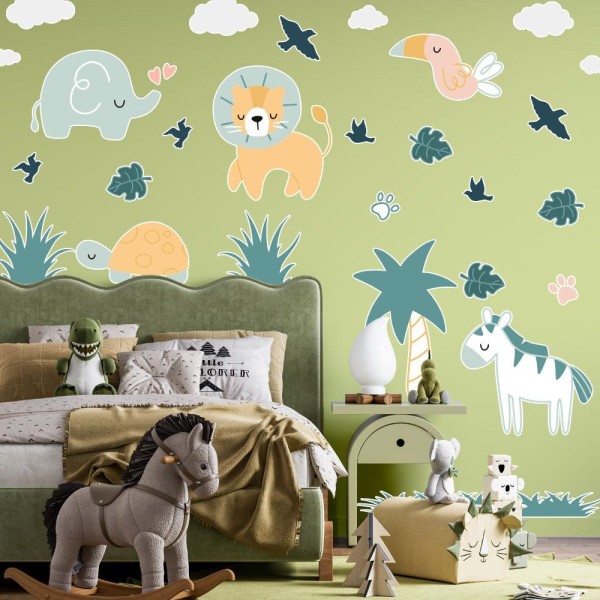 Encontraproduto.com.br - Adesivo Parede Infantil Safari Cor Pastel Bebê Criança
