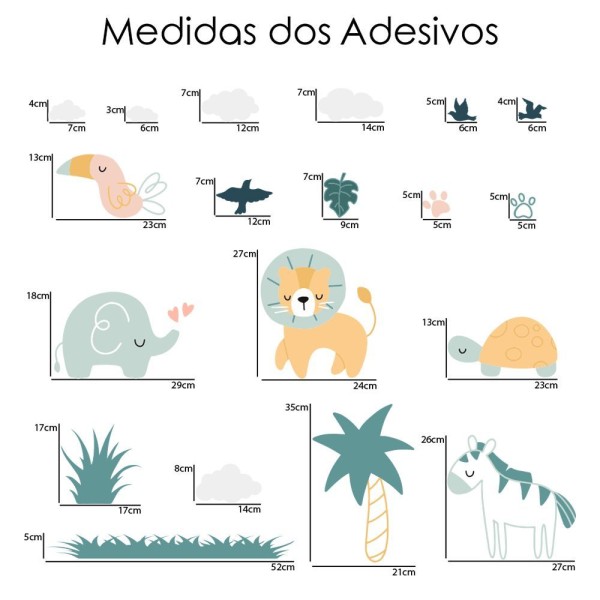 Encontraproduto.com.br - Adesivo Parede Infantil Safari Cor Pastel Bebê Criança
