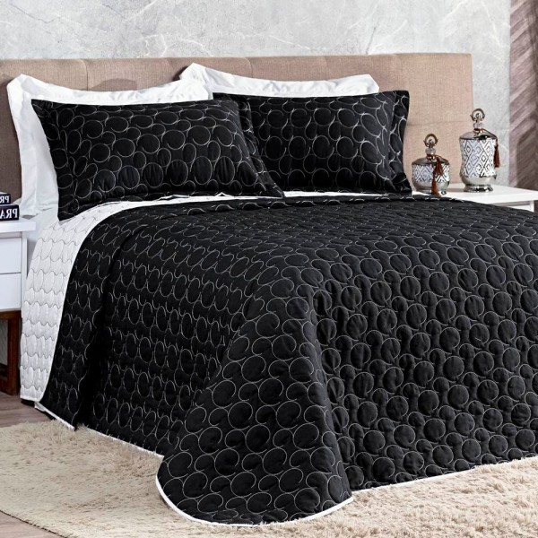 Encontraproduto.com.br - Cobre Leito King Barroco 200 Fios Bordado Dupla Face 3 Peças Preto