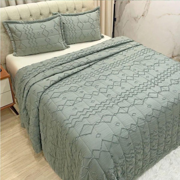 Encontraproduto.com.br - Cobre Leito King Arezzo Dupla Face 300 Fios 3 Peças - Cinza