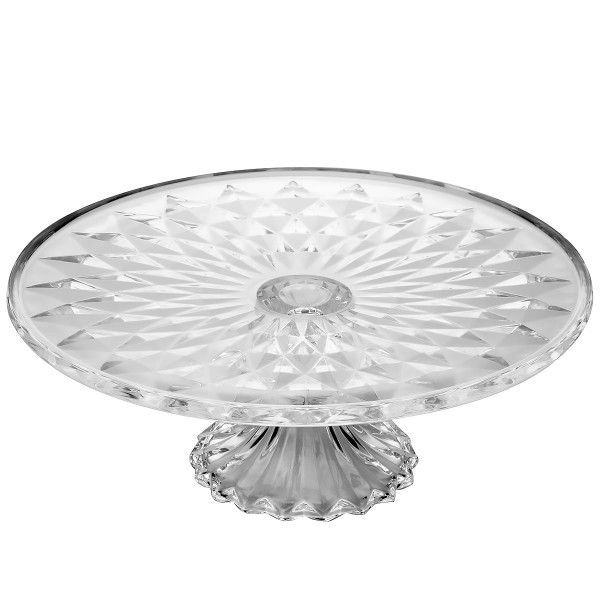Encontraproduto.com.br - Prato para Bolo de Cristal com Pé e Tampa Diamond 31cm x 31cm x 23,5cm - Lyor
