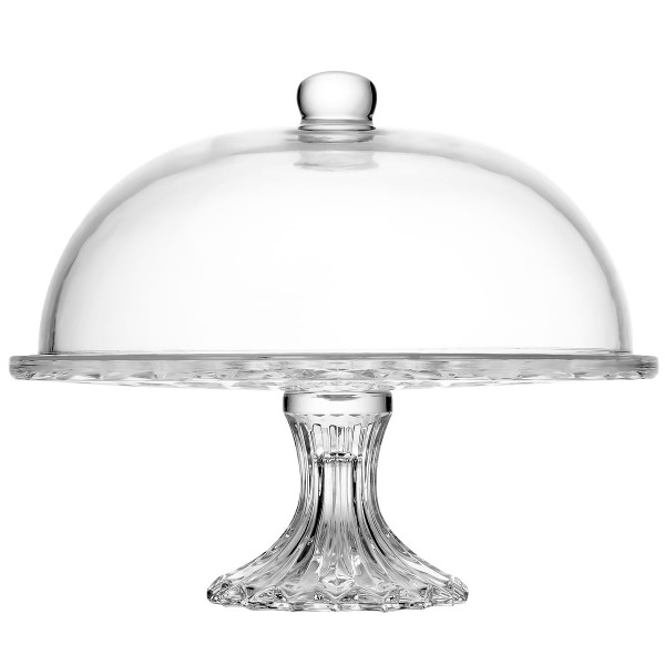 Encontraproduto.com.br - Prato para Bolo de Cristal com Pé e Tampa Diamond 31cm x 31cm x 23,5cm - Lyor