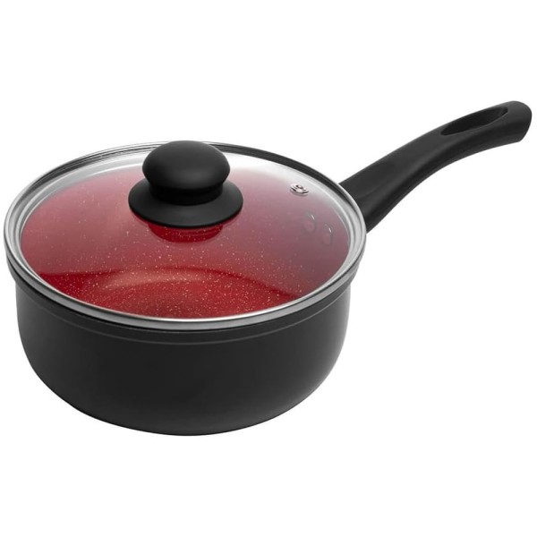 Encontraproduto.com.br - Panela de Indução em Alumínio com Revestimento Cerâmico e Tampa de Vidro Vermelha 18cm - Lyor
