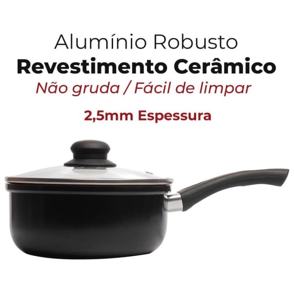 Encontraproduto.com.br - Panela de Indução em Alumínio com Revestimento Cerâmico e Tampa de Vidro Vermelha 18cm - Lyor
