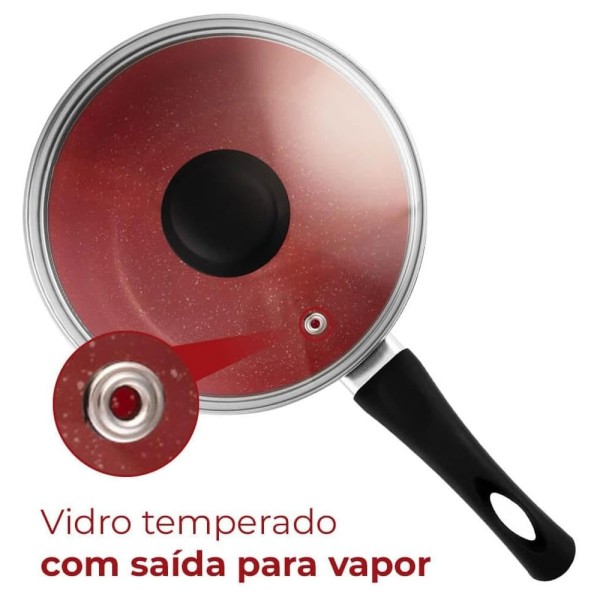 Encontraproduto.com.br - Panela de Indução em Alumínio com Revestimento Cerâmico e Tampa de Vidro Vermelha 18cm - Lyor