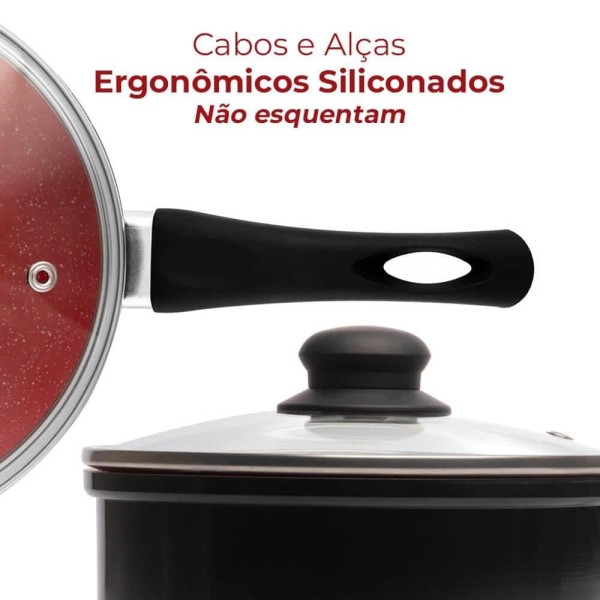 Encontraproduto.com.br - Panela de Indução em Alumínio com Revestimento Cerâmico e Tampa de Vidro Vermelha 18cm - Lyor