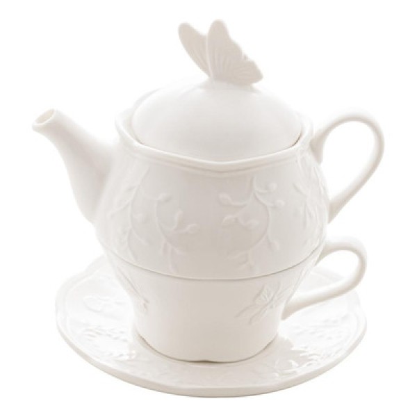 Conjunto 3 Peças de Chá de Porcelana New Bone Butterfly Flower - Lyor