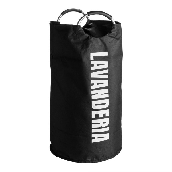 Encontraproduto.com.br - Cesto para Lavanderia de Poliéster com Alça em Alumínio Preto 37cm x 37cm x 76cmm - Lyor