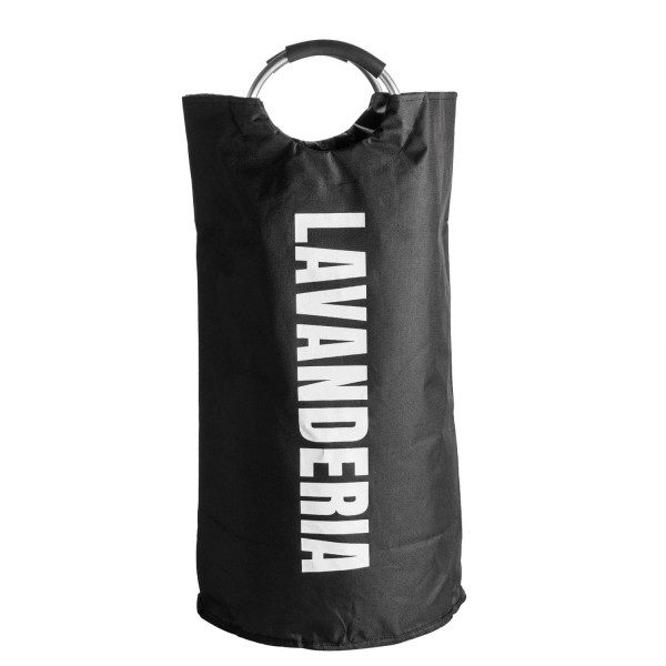 Encontraproduto.com.br - Cesto para Lavanderia de Poliéster com Alça em Alumínio Preto 37cm x 37cm x 76cmm - Lyor