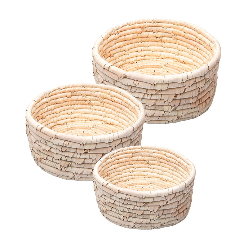 Encontraproduto.com.br - Conjunto 3 Cestos Redondos de Fibra Natural Braid - Lyor