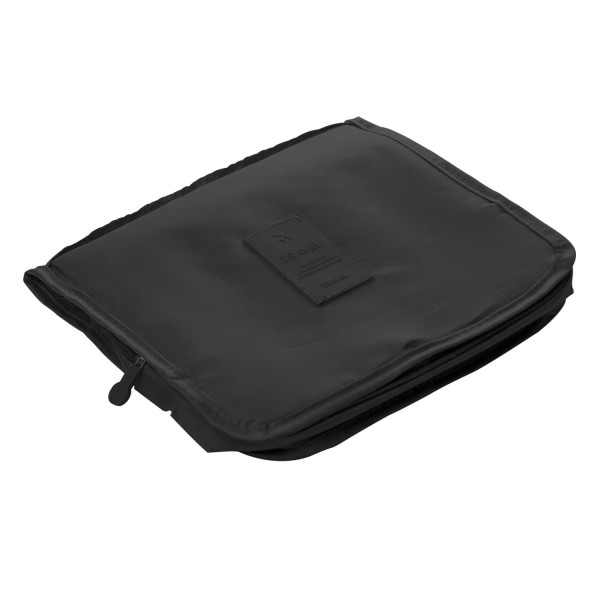 Encontraproduto.com.br - Necessaire com Bolsos e Gancho para Pendurar de Nylon Preta - Lyor