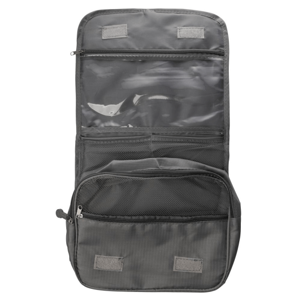 Encontraproduto.com.br - Necessaire em Nylon com Bolsos e Gancho Cinza - LYOR