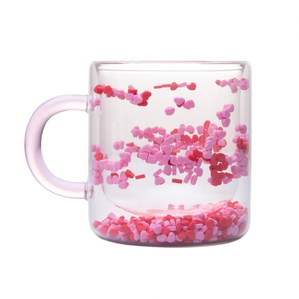 Encontraproduto.com.br - Caneca Parede Dupla de Vidro Borossilicato com Alça Rosa Heart 350ml - Lyor