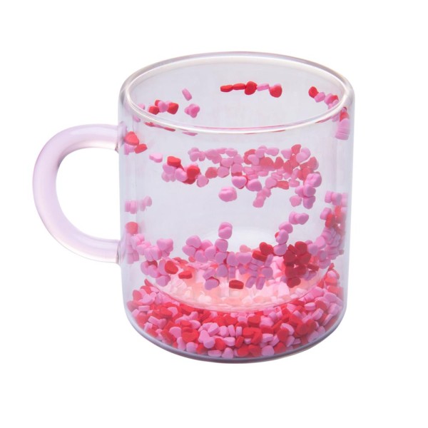 Encontraproduto.com.br - Caneca Parede Dupla de Vidro Borossilicato com Alça Rosa Heart 350ml - Lyor