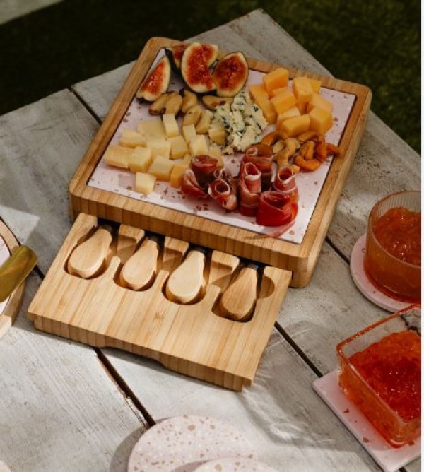 Encontraproduto.com.br - Conjunto Para Queijo Lyor Terrazo De Bambu Com Tábua E Faca