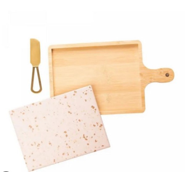 Encontraproduto.com.br - Conjunto Para Queijo Lyor Terrazo De Bambu Com Tábua E Faca