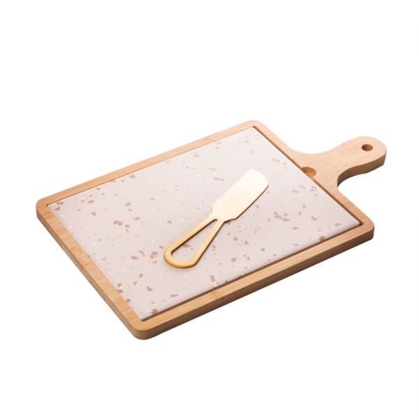 Encontraproduto.com.br - Conjunto Para Queijo Lyor Terrazo De Bambu Com Tábua E Faca