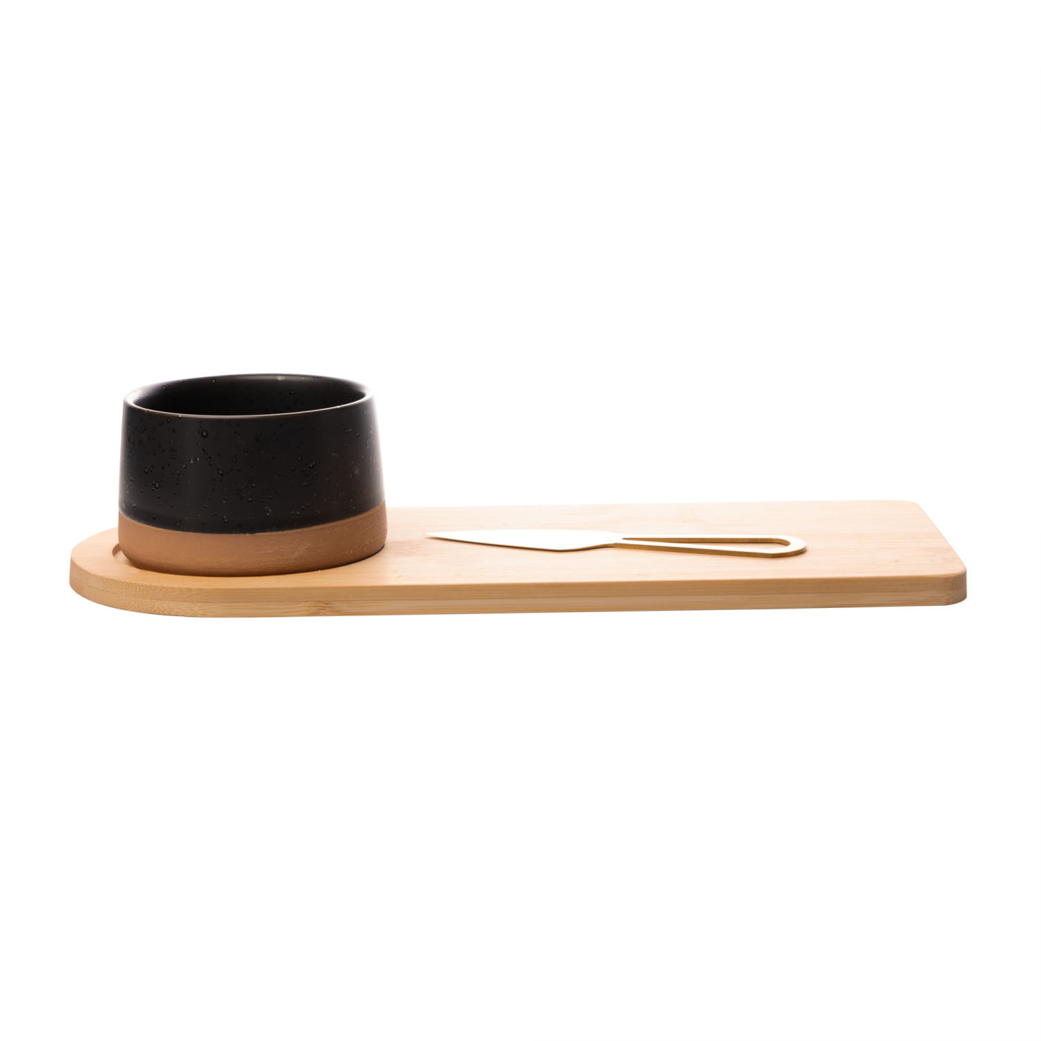 Encontraproduto.com.br - Conjunto Petisqueira com Bandeja de Bambu e Faca Dourada 12cm x 30cm x 6cm - Lyor