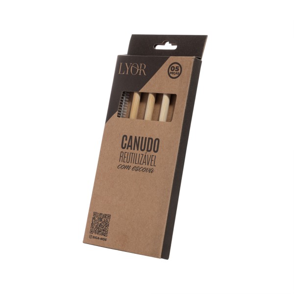 Encontraproduto.com.br - Conjunto 4 Canudos de Bambu Reutilizáveis com Escova para Limpeza 20cm - Lyor