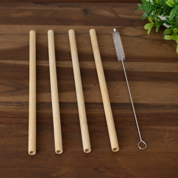 Encontraproduto.com.br - Conjunto 4 Canudos de Bambu Reutilizáveis com Escova para Limpeza 20cm - Lyor