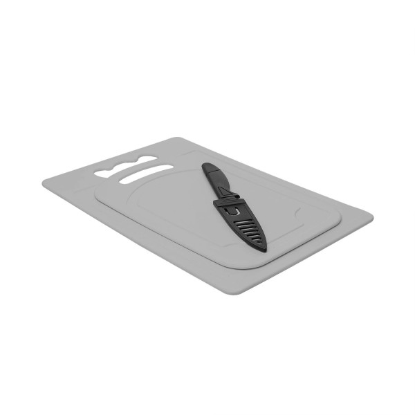 Encontraproduto.com.br - Conjunto 2 Tábuas para Corte e Faca com Protetor de Plástico Cinza - Lyor