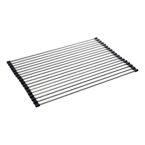 Encontraproduto.com.br - Escorredor Multiuso Tipo Esteira Flexível em Aço Inox e Silicone Preto 52cm x 35cm - Lyor
