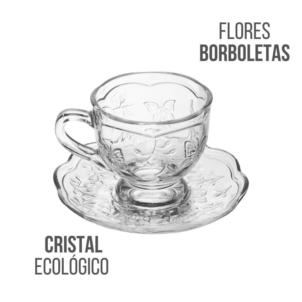 Encontraproduto.com.br - Xícara de Chá com Pires New Butterfly 180ml Cristal Ecológico - Lyor