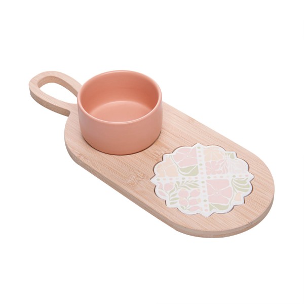 Encontraproduto.com.br - Conjunto 3 Peças Petisqueira com Bandeja e Tábua Floral Bambu - Lyor