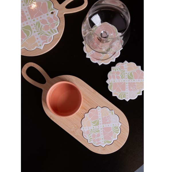 Encontraproduto.com.br - Conjunto 3 Peças Petisqueira com Bandeja e Tábua Floral Bambu - Lyor