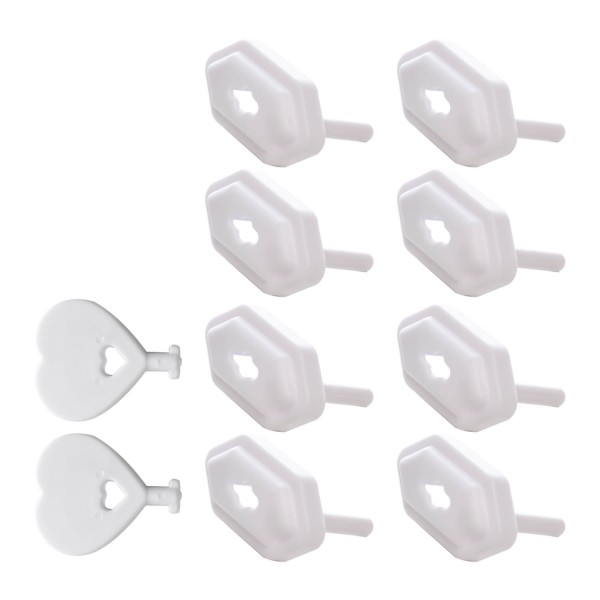Conjunto 8 Protetores para Tomada com 2 Chaves 3cm x 2cm x 1,5cm Branco Plástico - Lyor